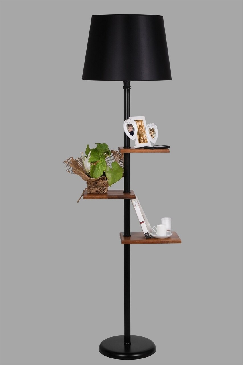 Lampadar cu 3 rafturi, Luin, 8270-4E27, 60 W, metal/lemn/textil - 2 | YEO