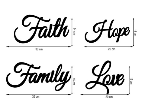 Decoratiune de perete, Faith Family, Metal, 50 x 60 cm, Negru