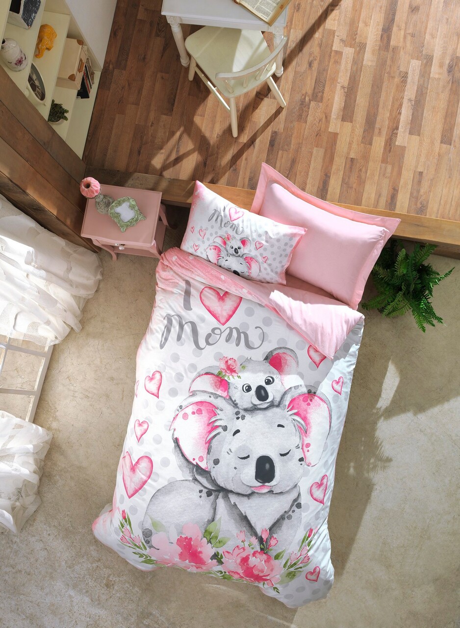 Lenjerie de pat pentru o persoana Young, 3 piese, 160x220 cm, 100% bumbac ranforce, Cotton Box, Koala, roz - 1 | YEO