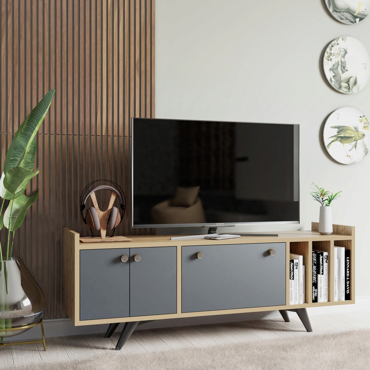 Comoda TV, Mod Design, Maribor, Antracit / Stejar