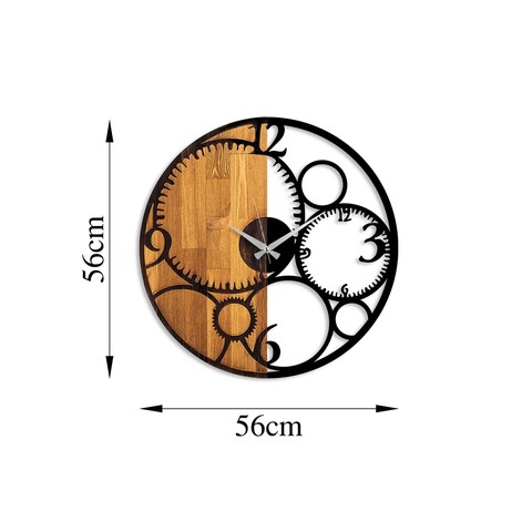 Ceas de perete, Circles, Lemn/metal, Dimensiune: 56 x 3 x 56 cm, Nuc / Negru