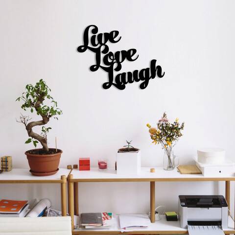 Decoratiune de perete, Lıve Love Laugh Metal Decor, Metal, Dimensiune: 72 x 23 cm, Negru