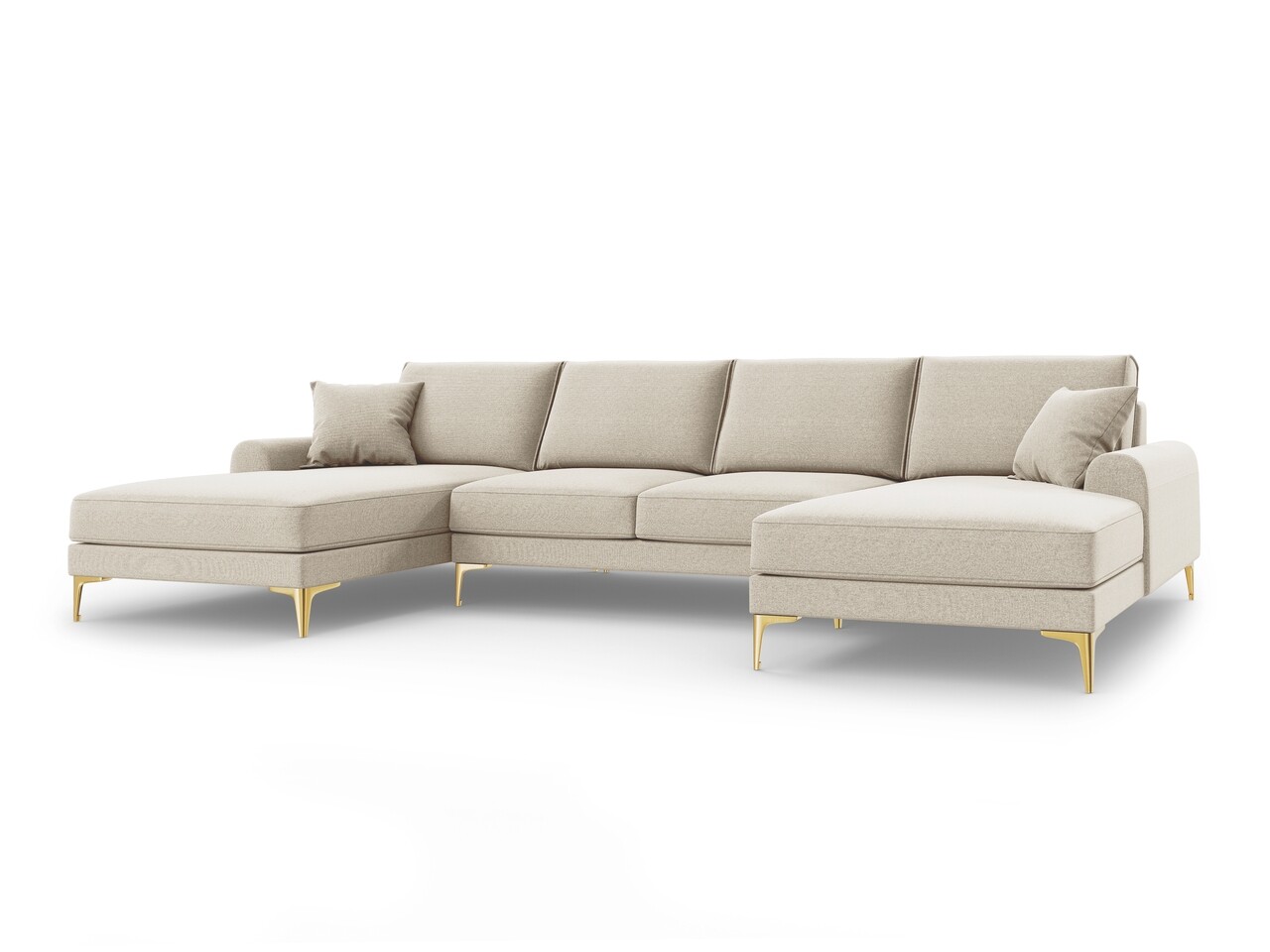 Coltar panoramic, Madara, Mazzini Sofas, 6 locuri, gold legs, 334x182x90 cm, material structurat, bej deschis - 1 | YEO