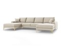 Coltar panoramic, Madara, Mazzini Sofas, 6 locuri, gold legs, 334x182x90 cm, material structurat, bej deschis