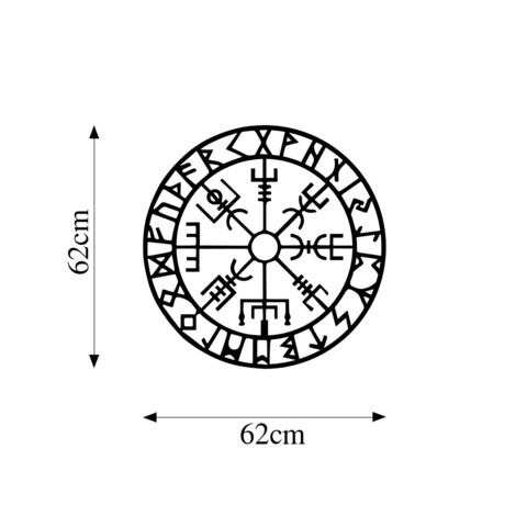 Decoratiune de perete, Vegvisir 6, Metal, Dimensiune: 62 x 62 cm, Negru