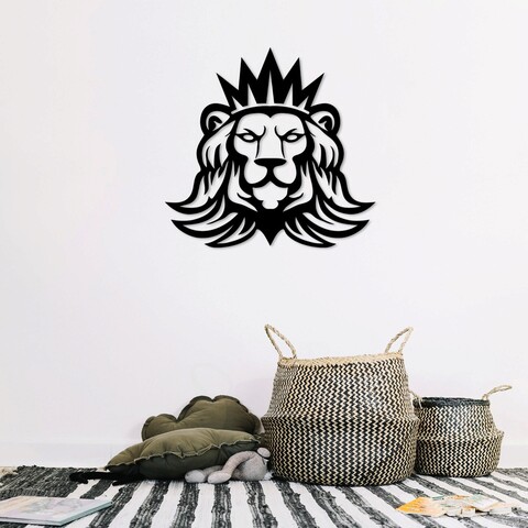 Decoratiune de perete, Lion 2, Metal, Dimensiune: 60 x 57 cm, Negru