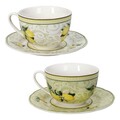 Set 2 cesti cu farfurie pentru ceai Limoni, Brandani, 100 ml, portelan New Bone China