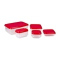 Set 8 cutii alimentare, Casa Plastor, Fresco Salsa, 2.1 + 0.65 + 0.36 + 2 x 0.18 + 3 x 0.19 L, plastic, rosu