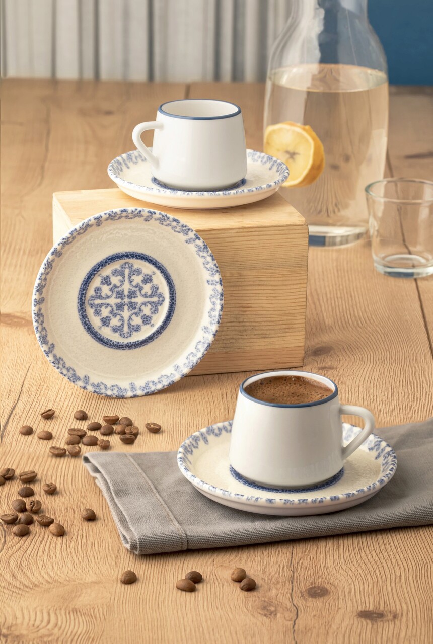 Set cesti de cafea, Noble Life, 721NBL3173, 100% PORCELAN / , Ceașcă de cafea: 90 cm (6 bucăți), Albastru/Alb