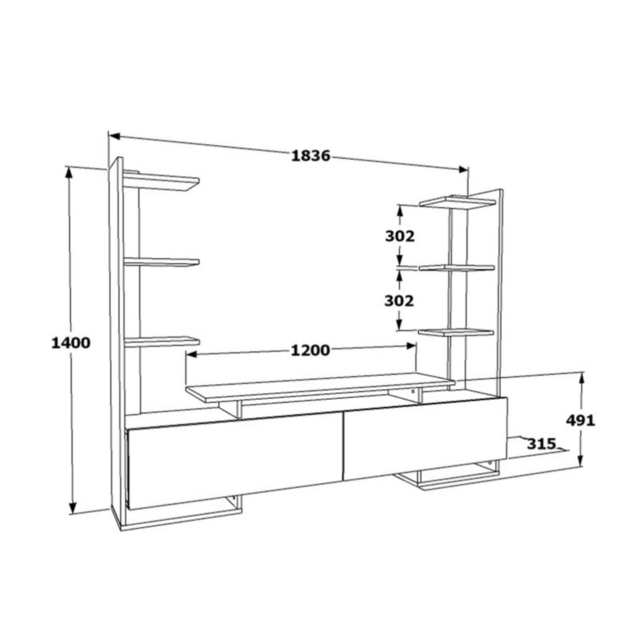 Mobilier pentru living Clarry, Pakoworld, 183.6x31.5x140 cm, PAL, maro/negru