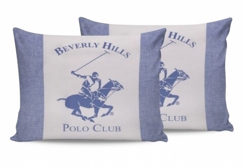 Set 2 fete de perna 50x70, 100% bumbac, Beverly Hills Polo Club, BHPC 030 - Blue, Alb/Albastru