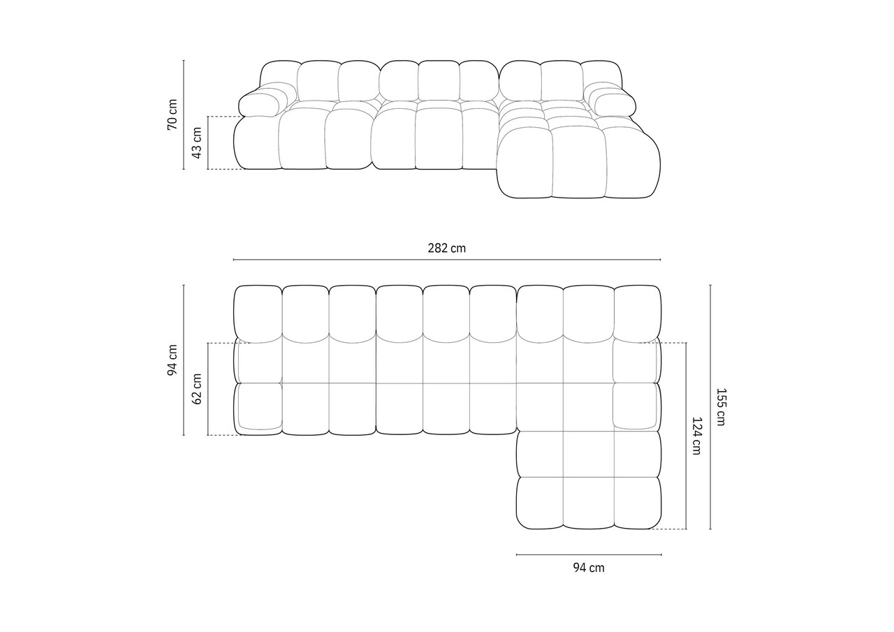 Coltar modular dreapta 4 locuri, Bellis-213, Micadoni Home, 282x155x70 cm, tesatura boucle, bej deschis