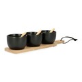 Set 3 boluri si platou pentru servire Fincan, Homla, 32x7 cm, ceramica/bambus, negru/natur