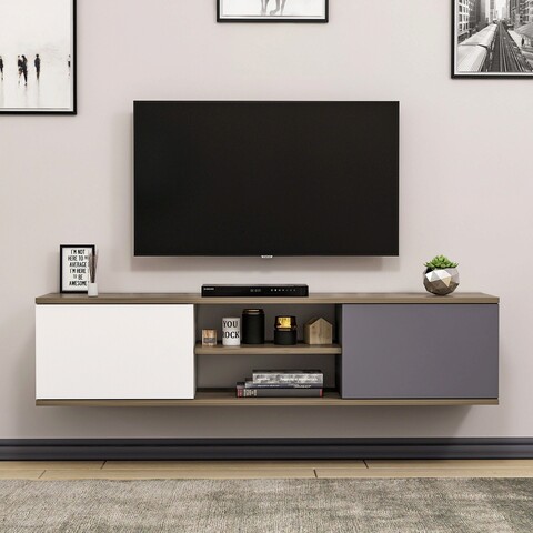 Comoda TV, Inarch, Ayze, 160x33.2x32cm, Antracit / Nuc / Alb