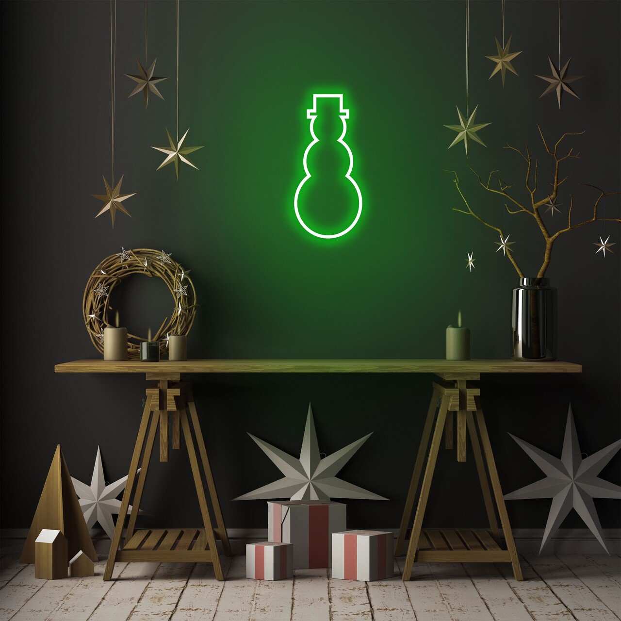 Lampa de perete Snowman, Neon Graph, 18x35x2 cm, verde