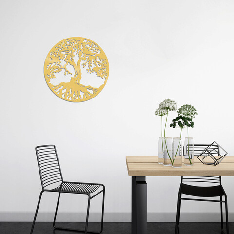 Decoratiune de perete, Tree, Metal, Dimensiune: 60 x 60 cm, Auriu