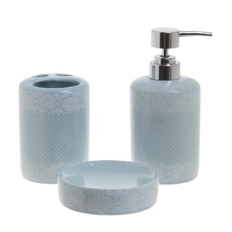 Set de baie InArt, 3 piese, ceramica, albastru/alb