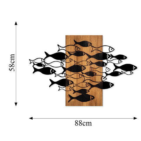 Decoratiune de perete, Shoal, 50% lemn/50% metal, Dimensiune: 88 x 58 cm, Nuc / Negru