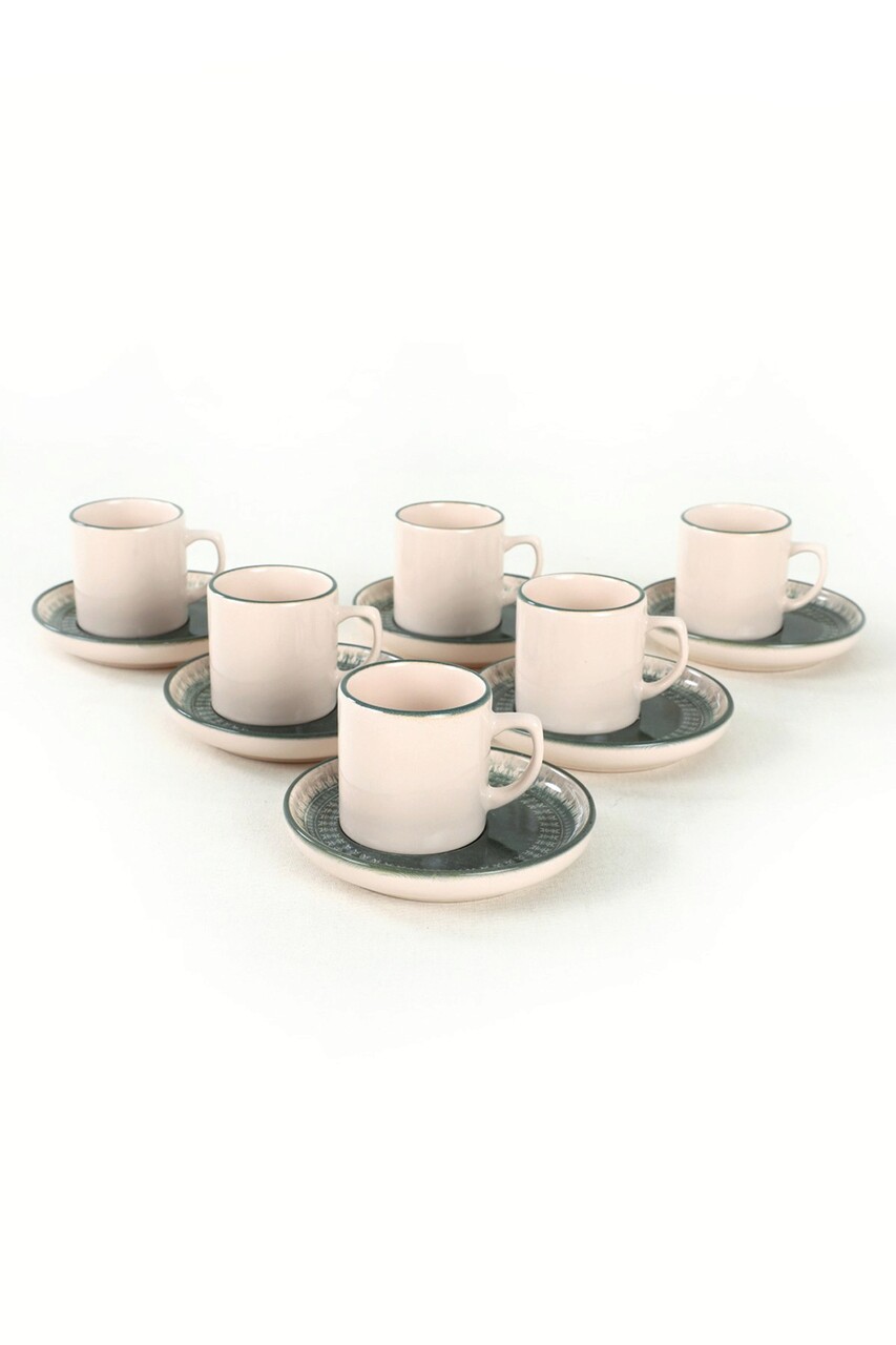 Set cesti de cafea, Keramika, 275KRM1860, 100% CERAMICA / , Nu absoarbe apa, Crem / Verde - 1 | YEO