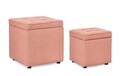 Set 2 taburete cu spatiu de depozitare Derrick, Bizzotto, 35x35x35 cm/45x45x45 cm, lemn de pin/poliester Boucle, roz pastel