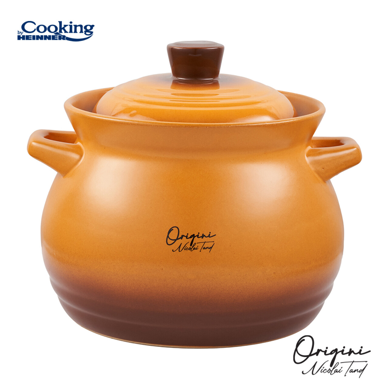 Oala cu capac 4.5 L, ORIGINI by Chef Nicolai Tand, Cooking by Heinner, ceramica, portocaliu degrade