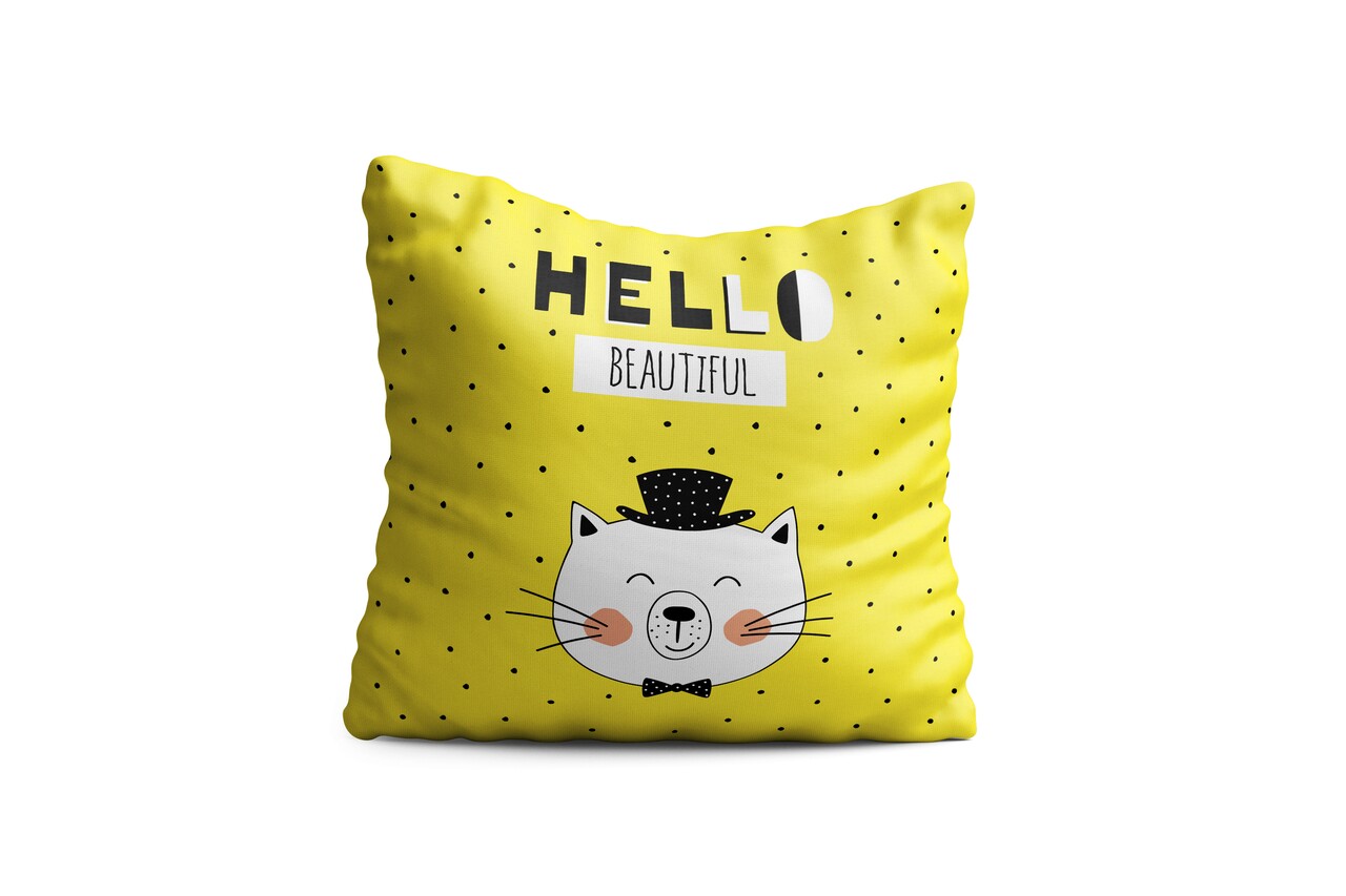 Perna decorativa Hello Cat, Oyo Kids, 43x43 cm, poliester, multicolor