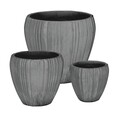 Set ghivece pentru exterior 3 piese Halong Round, Bizzotto, Ø55 x 50 cm, fibra de ciment si argila, gri