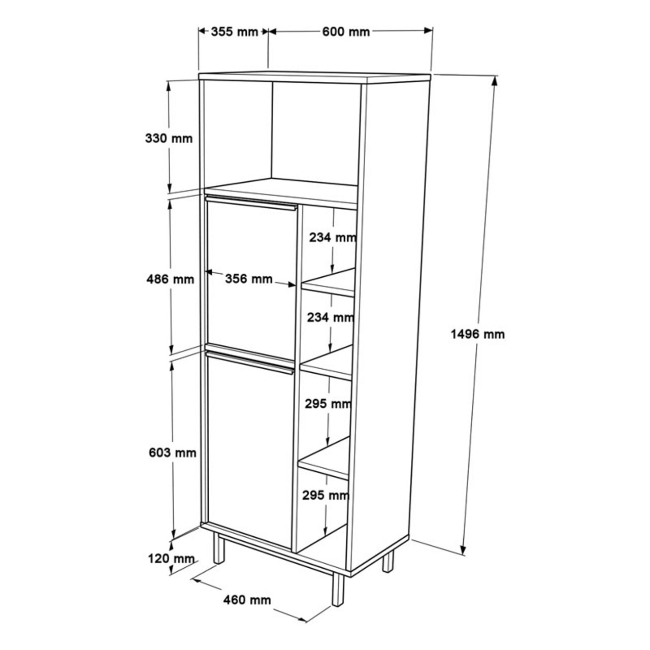 Dulap de bucatarie Migniato, Pakoworld, 60x35.5x161.5 cm, PAL/fier, alb/negru