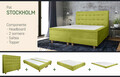 Pat matrimonial, Stockholm, Buttons E, 140x200 cm, saltea tip Pocket, topper memory, Verde