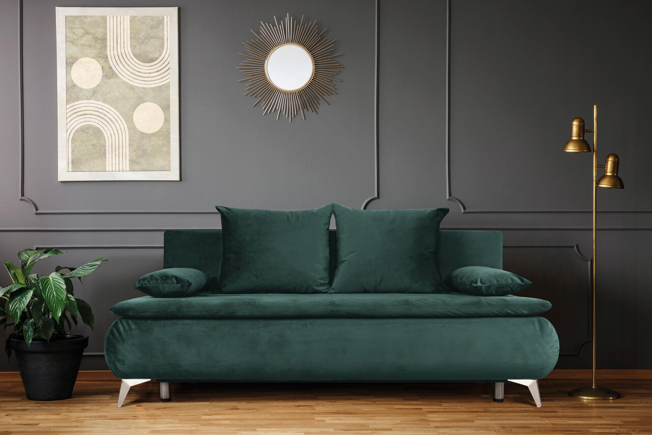 Canapea extensibila Sofie Lux, 203x92x86 cm, 3 locuri, lada pentru depozitare, verde pin