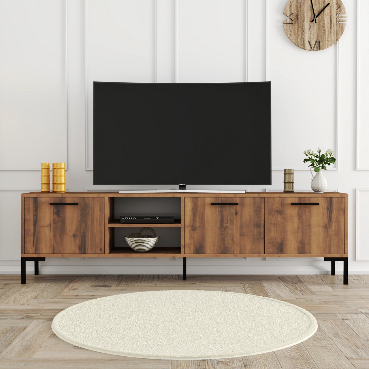 Comoda TV, Mezza, Aurora 1592, 150 x52 x 34 cm, pal melaminat, nuc - 1 | YEO