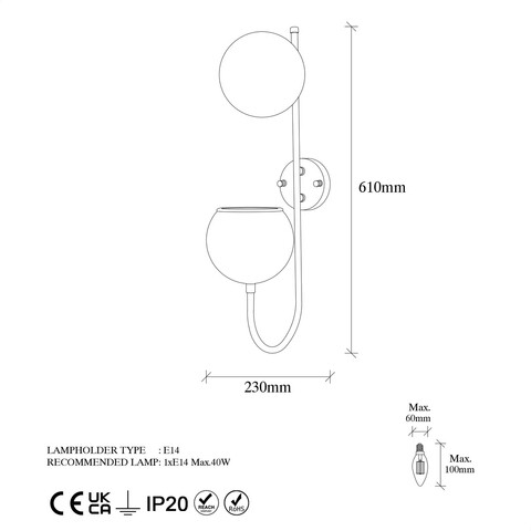 Aplica de perete, Fulgor, 942FLG2160, Metal, Auriu