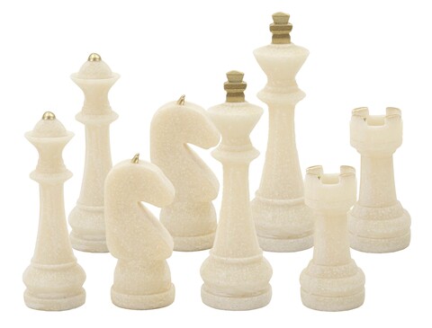 Set 8 decoratiuni piesa de sah Chess Quarzy, Mauro Ferretti, 4.4x4.4x9.2 cm/ 4.5x4.5x10.3 cm, polirasina, alb/auriu