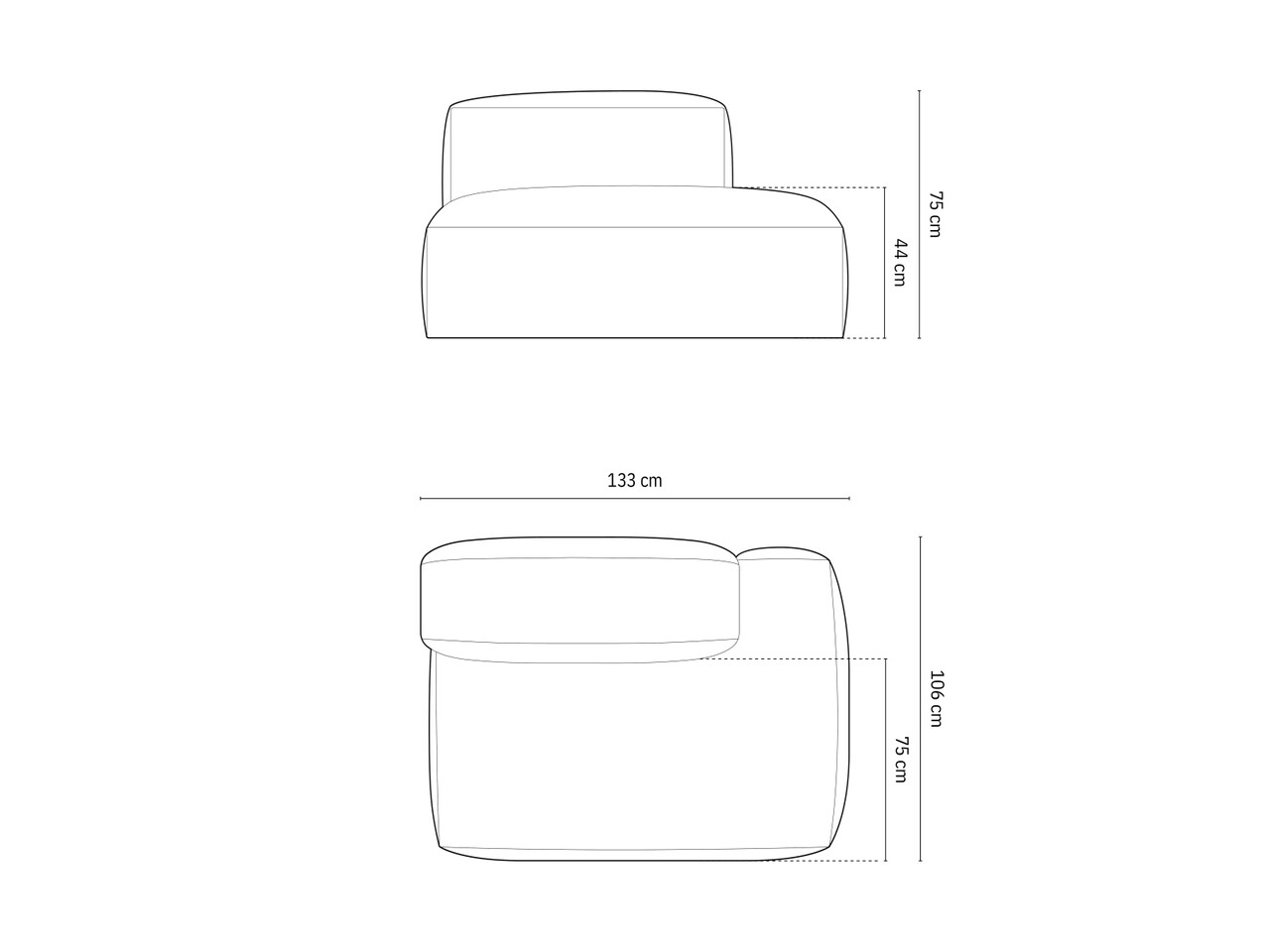 Modul dreapta pentru canapea modulara, 2 locuri, Martina-212, Micadoni Home, 133x106x75 cm, velur, bej deschis