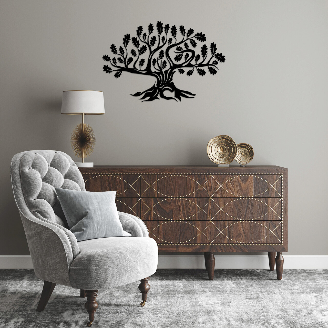 Decoratiune de perete, Monumental Tree , Metal, Dimensiune: 70 x 46 cm, Negru - 1 | YEO