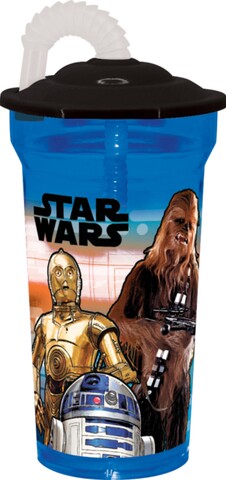 Recipient apa cu pai Star Wars, Disney, 350 ml, plastic, albastru