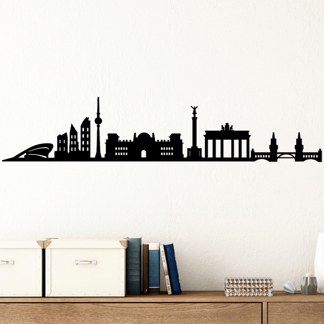 troler 149 x 119 x 171 cm Decoratiune de perete, Berlin Skyline, Metal, Dimensiune: 119 x 24 cm, Negru