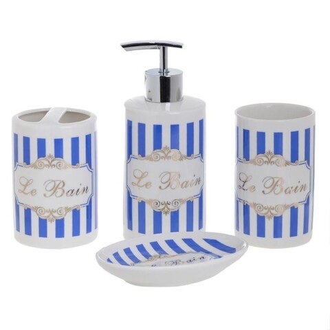 Set de baie Le Bain, InArt, 4 piese, ceramica, alb/albastru