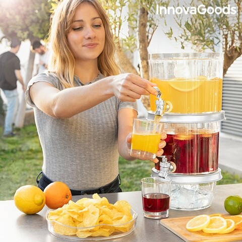 Distribuitor dublu de bauturi cu compartimente de gheata si tava pentru gustari TwinTap InnovaGoods, 7 L