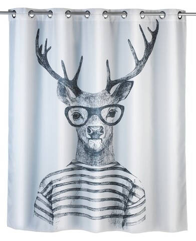 Perdea de dus anti-mucegai, Wenko, Flex Mr. Deer, 180 x 200 cm, poliester, gri