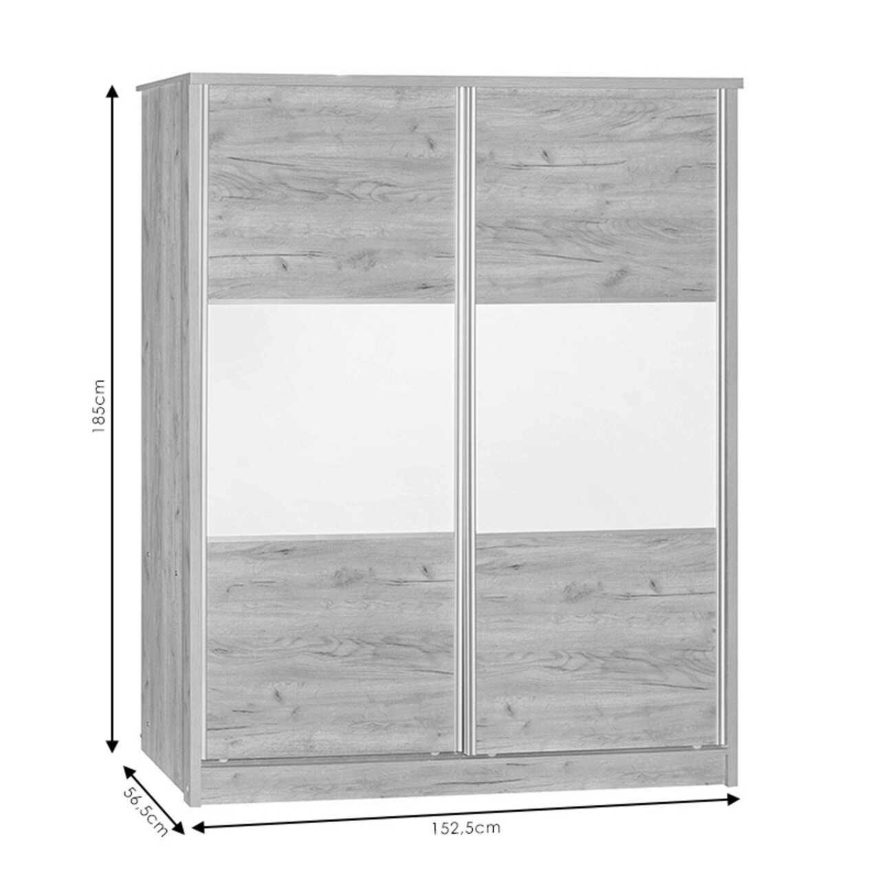 Dulap pentru haine Chase, Pakoworld, cu 2 usi glisante, 152.5x56.5x185 cm, PAL, natural