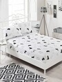 Set cearceaf si 2 fete de perna, EnLora Home, Patte Black White, 160x200 cm, amestec bumbac, alb/negru