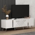 Comoda TV, Olivia, Detas, 150 x 48.2 x 35 cm, pal melaminat, alb/argintiu