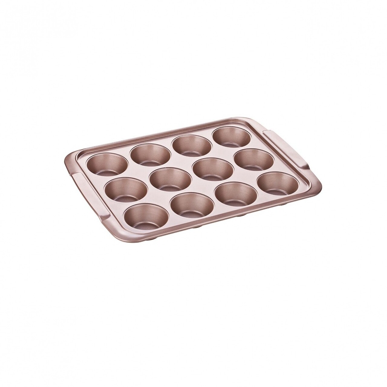 Tava de copt, Tescoma Delicia, 39 x 28 cm, inox, 12 briose, auriu