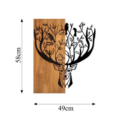 Decoratiune de perete, Deer 1, 50% lemn/50% metal, Dimensiune: 49 x 58 cm, Nuc / Negru
