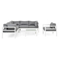 Set mobilier pentru exterior, 5 piese Madrid, 220x220x74 cm, aluminiu/poliester, alb/gri