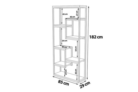 Corp biblioteca, Puqa Design, Emina, 85x182x29 cm, PAL, Safir / Negru