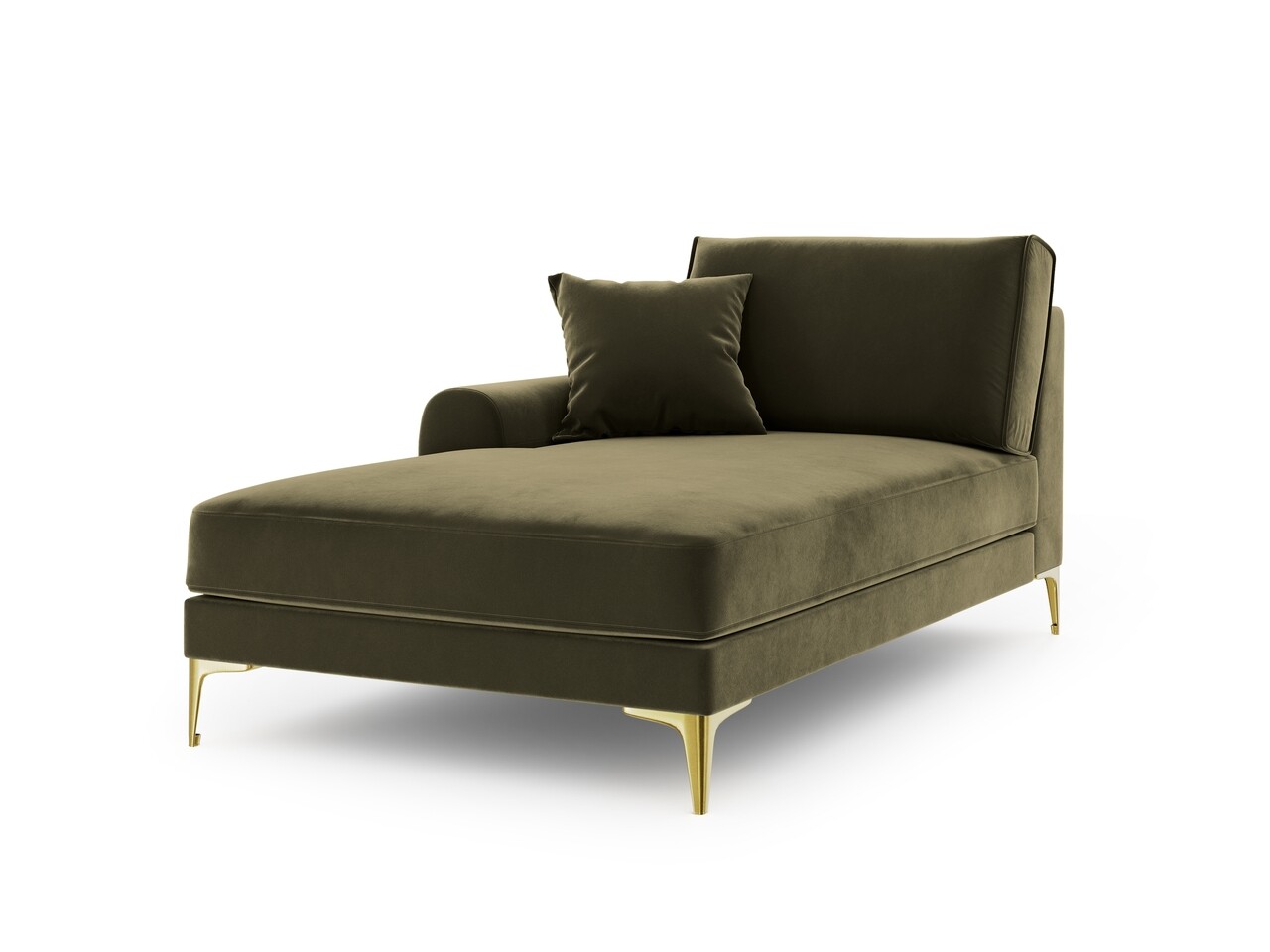 Sezlong living stanga, Madara, Mazzini Sofas, gold legs, 102x182x90 cm, catifea, verde