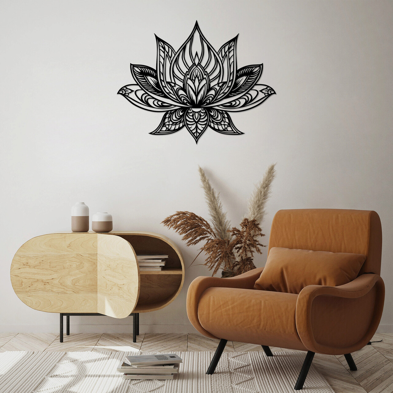 Decoratiune de perete, Lotus Flower, Metal, Dimensiune: 70 x 44 cm, Negru - 1 | YEO