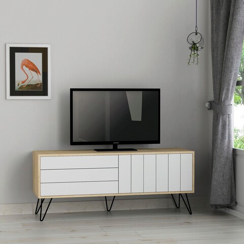 Comoda TV, Decortie, Picadilly Tv Stand, 139x57x36 cm, Stejar / Alb